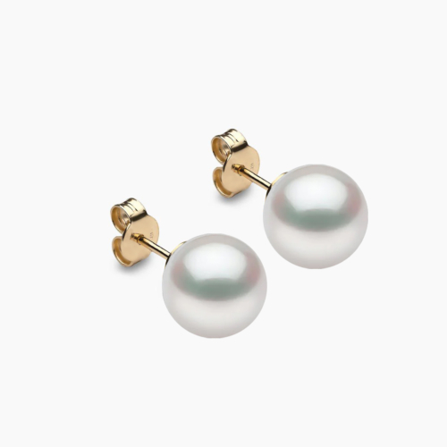Weiße Südsee Perlenohrstecker 9mm mit 18k Gelb Gold