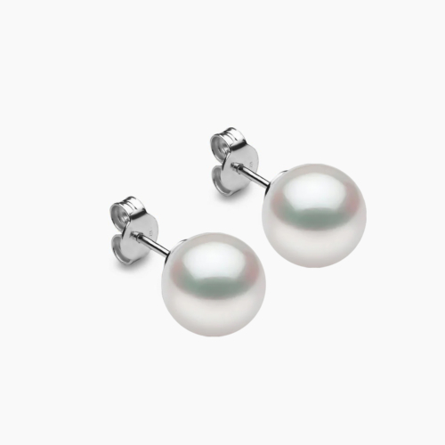 Weiße Südsee Perlenohrstecker 9mm mit 18k Weiße Gold