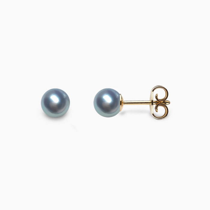 silbergraue Akoya Perlen Ohrstecker 5mm mit 18k gelb Gold