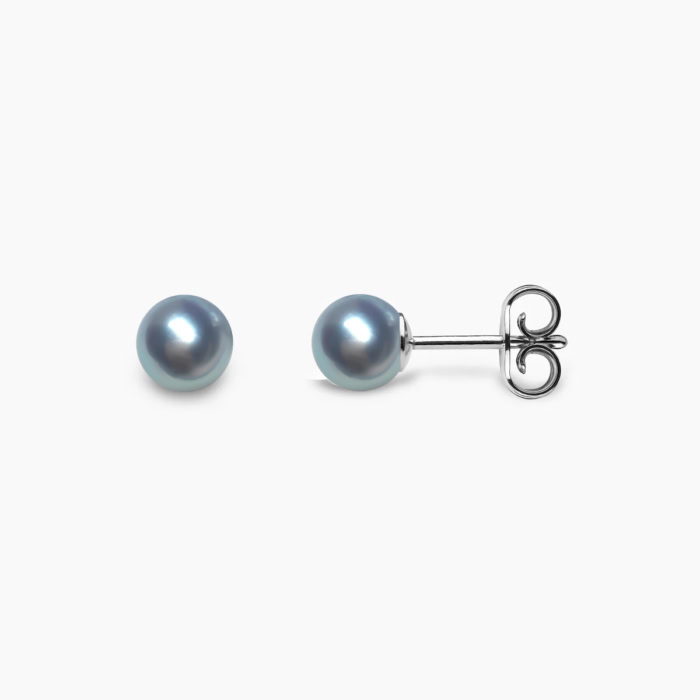 silbergraue Akoya Perlen Ohrstecker 5mm mit 18k weiss Gold