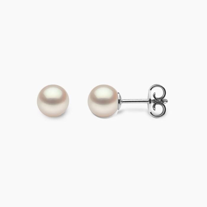 weiβ Akoya Perlen Ohrstecker 5.5mm rund mit 18k Weiss Gold - 1