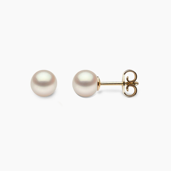 weiβ Akoya Perlen Ohrstecker 5.5mm rund mit 18k gelb Gold - 1