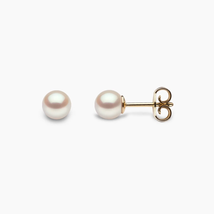 weiβ Akoya Perlen Ohrstecker 5mm rund mit 18k Gelb Gold - 1