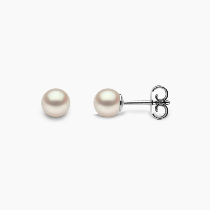 weiβ Akoya Perlen Ohrstecker 5mm rund mit 18k Weiss Gold - 1