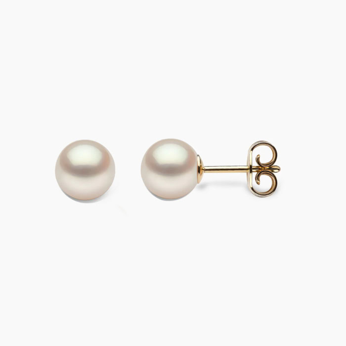 weiβ Akoya Perlen Ohrstecker 6.5mm rund mit 18k Gelb Gold -1