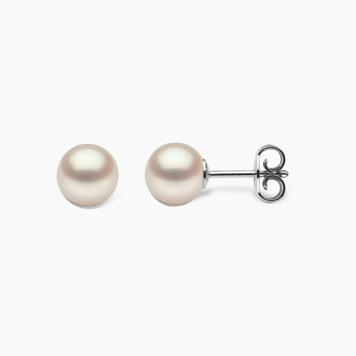 weiβ Akoya Perlen Ohrstecker 6.5mm rund mit 18k Weiss Gold - 1