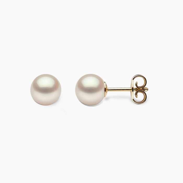 weiβ Akoya Perlen Ohrstecker 6mm rund mit 18k Gelb Gold -1