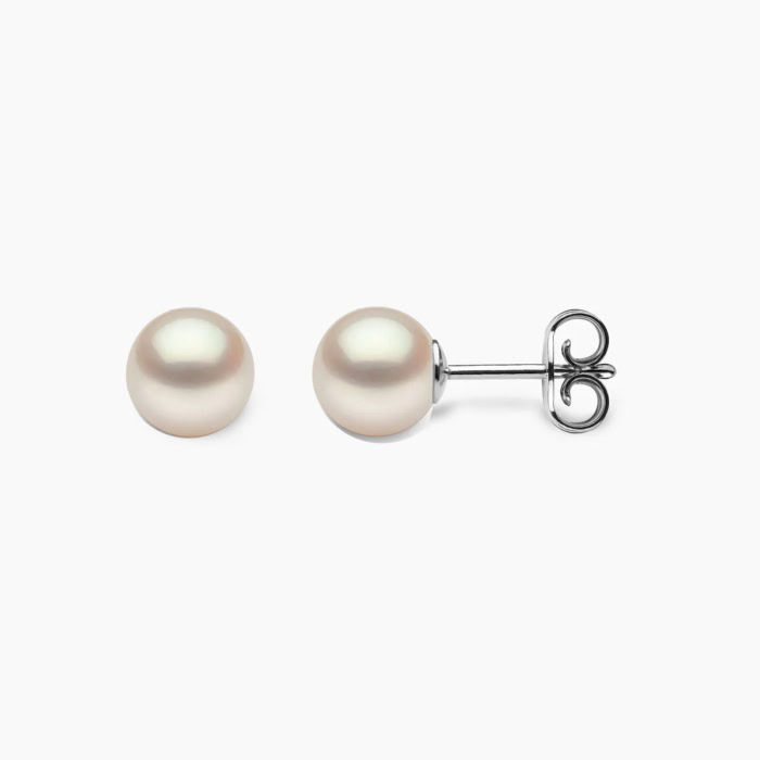 weiβ Akoya Perlen Ohrstecker 6mm rund mit 18k Weiss Gold - 1
