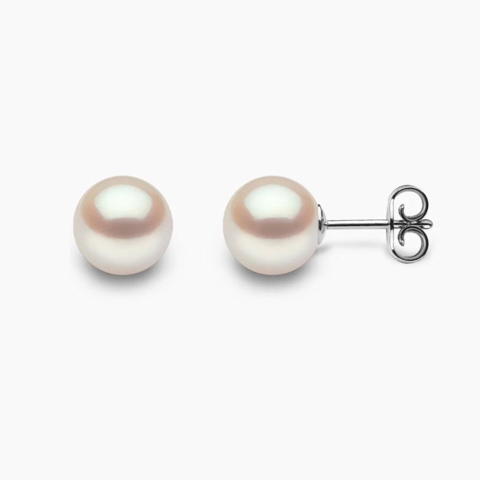 weiβ Akoya Perlen Ohrstecker 7.5mm rund mit 18k Weiss Gold - 1
