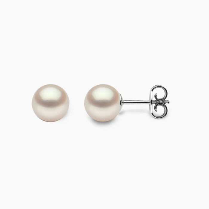 weiβ Akoya Perlen Ohrstecker 7mm rund mit 18k Weiss Gold - 1