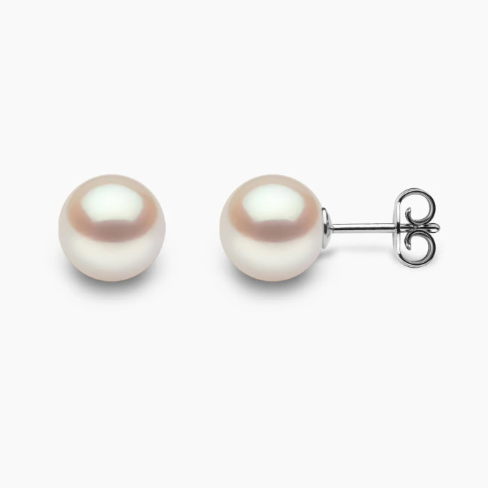 weiβ Akoya Perlen Ohrstecker 8mm rund mit 18k Weiss Gold - 1