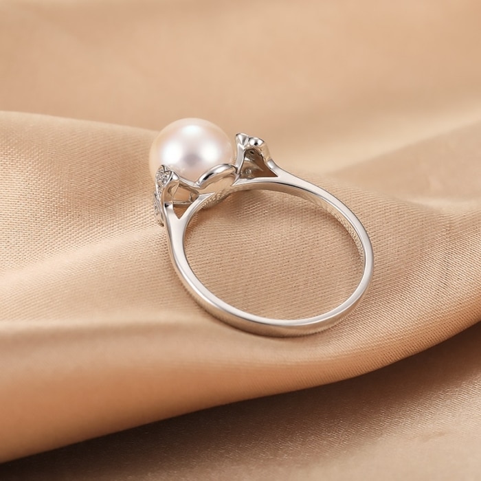 9.0-10.0mm AAA Akoya Perlenring Weiβgold mit Diamanten – Bild 8