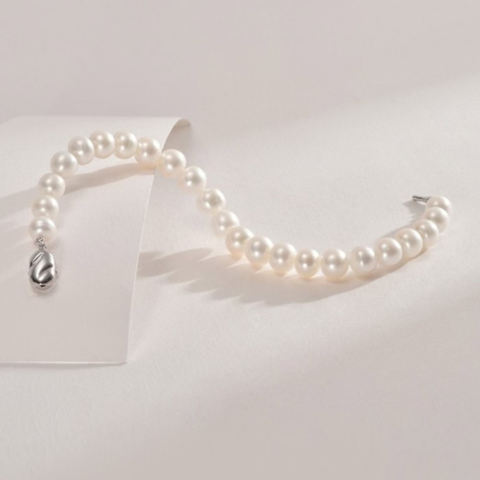 9.0-9.5mm AAA weiße Süßwasser Perlenarmband Damen – Bild 3