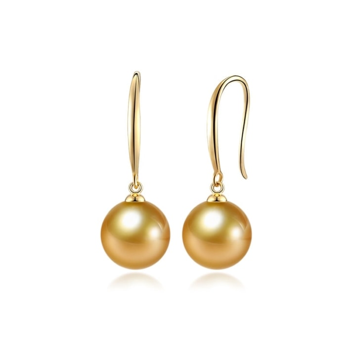 9.0-11.0mm AAAA runde gold Südsee Perlen Ohrringe Hänger