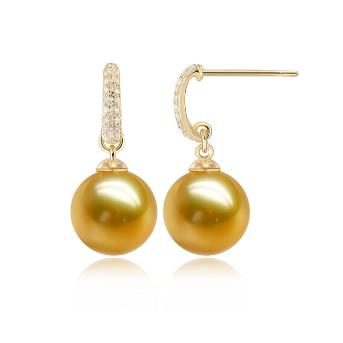 10.0-13.0mm AAAA runde gold Südsee Perlenohrstecker mit Diamant