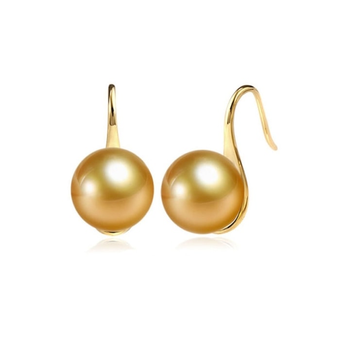9.0-11.0mm AAAA runde Südsee Perlenohrhänger Gold