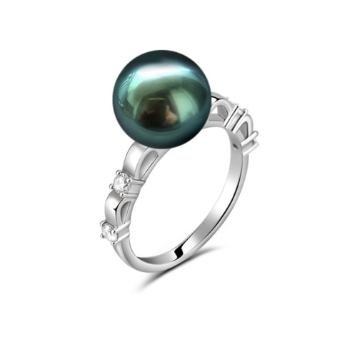 12.0mm AAA runde schwarze Tahiti Diamant Perlen Ring
