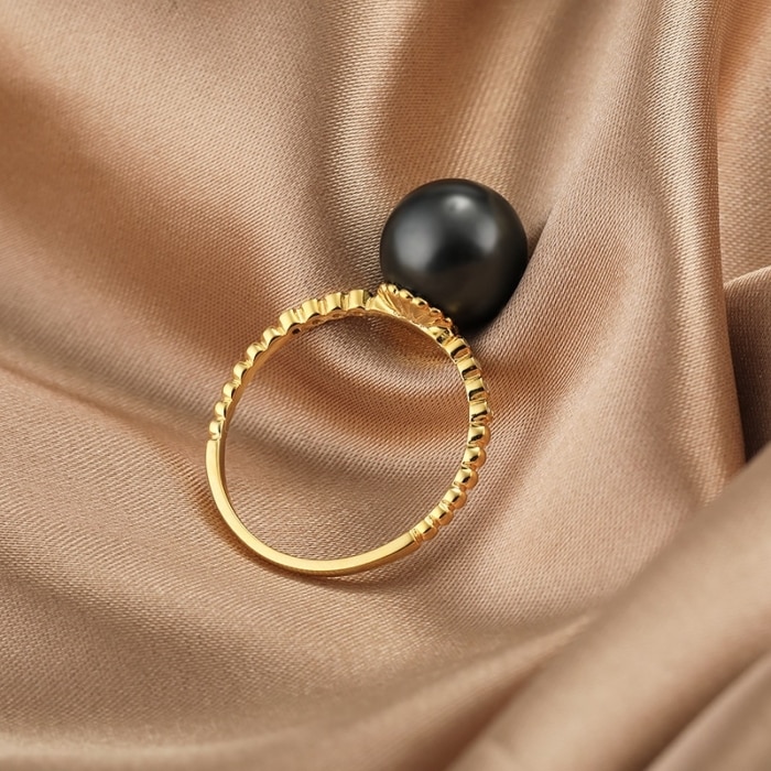 9.0-10.0mm AAA Tahiti Perle Ring Gold mit Diamanten – Bild 3