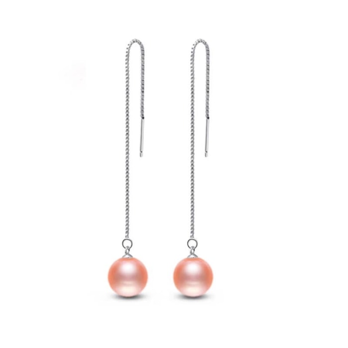 9.0mm AAAA runde rosa Perlen Hängend Perlenohrringe
