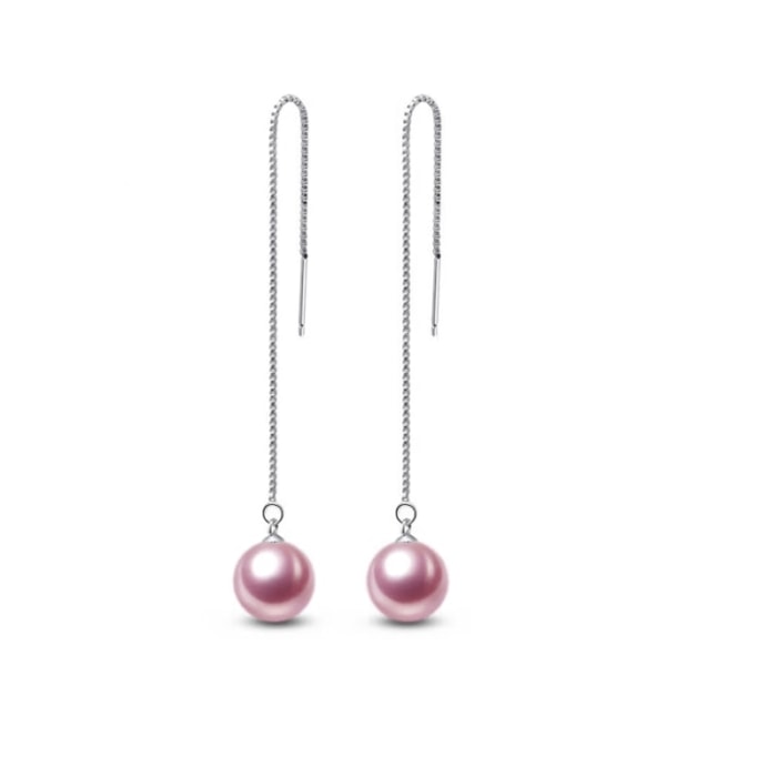 8.0mm AAAA runde lavendel Perlen lange Hängend Perlenohrringe