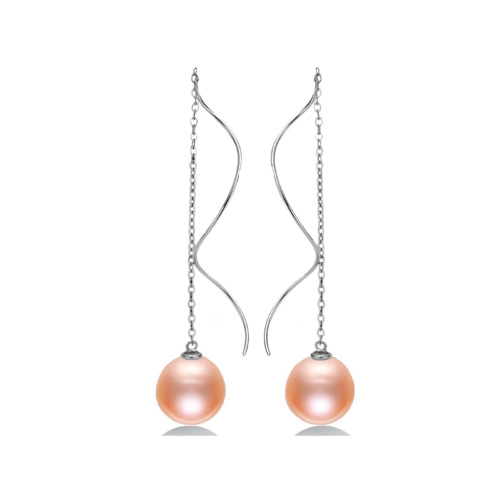 runde rosa Perlen Hängend Ohrringe Damen aus 925 Silber