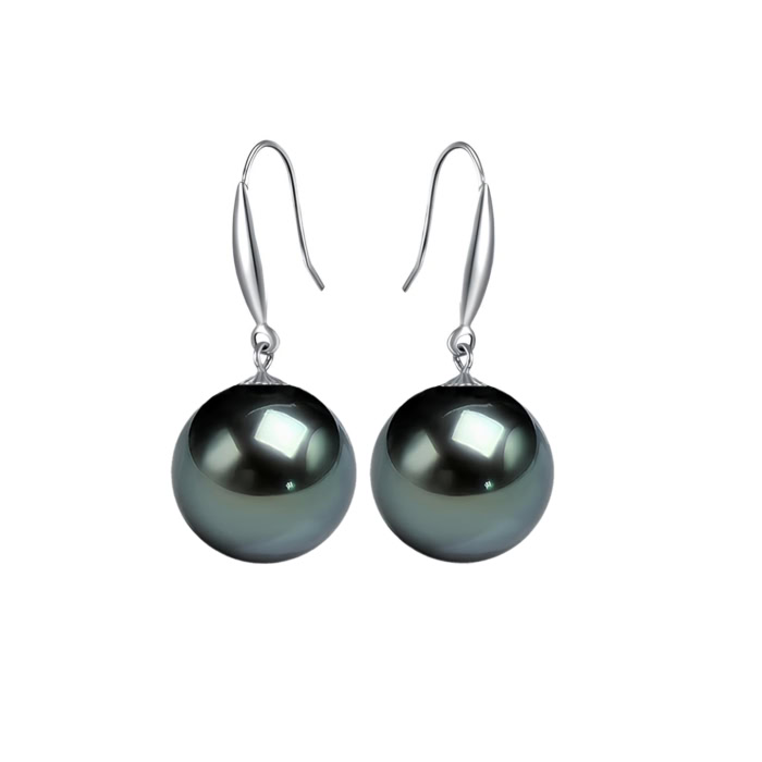 13.0mm AAA Runden Schwarze Tahiti Perlen Ohrringe hängend – Bild 2
