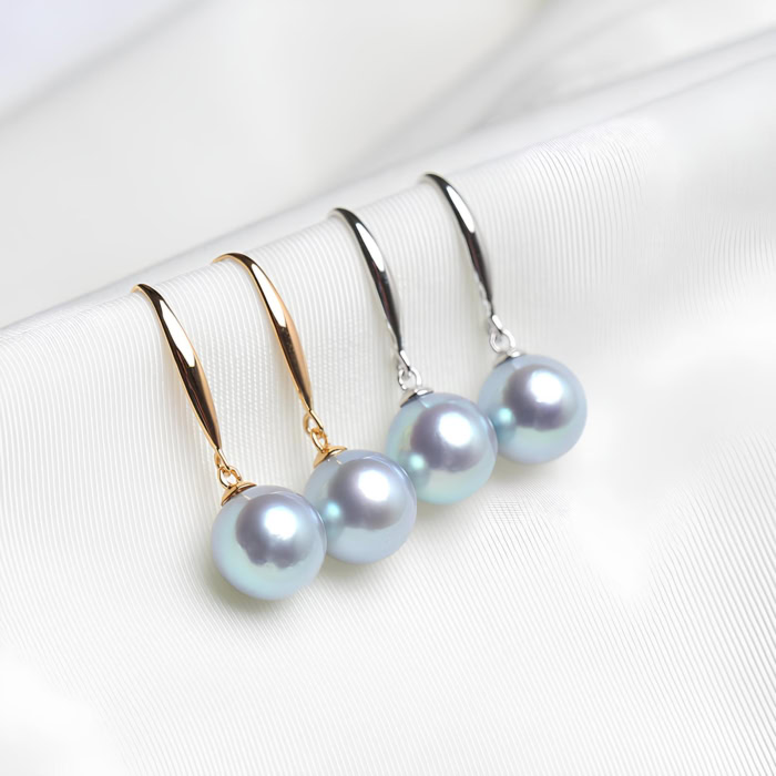 silber graue Akoya Perlenohrringe gold und weissgold
