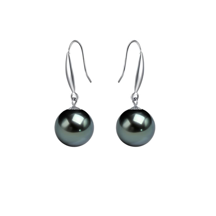8.5mm AAA runde schwarze Tahiti Perlen Ohrringe Hängend – Bild 2