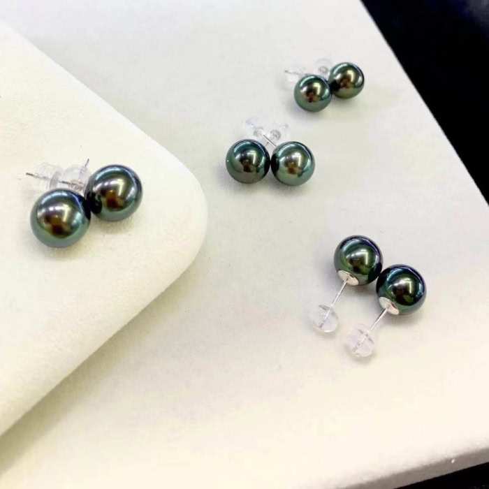 8.7mm Tahiti Pfau Grün Perlen Ohrstecker