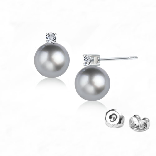 9.0mm AAA Tahitiperlen Ohrstecker mit Diamant