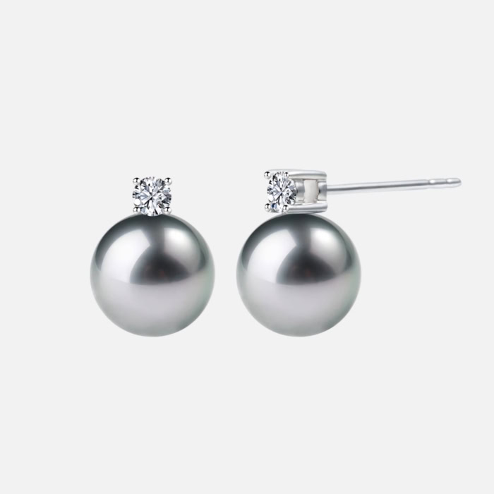 9.0mm AAA Tahitiperlen Ohrstecker mit Diamant