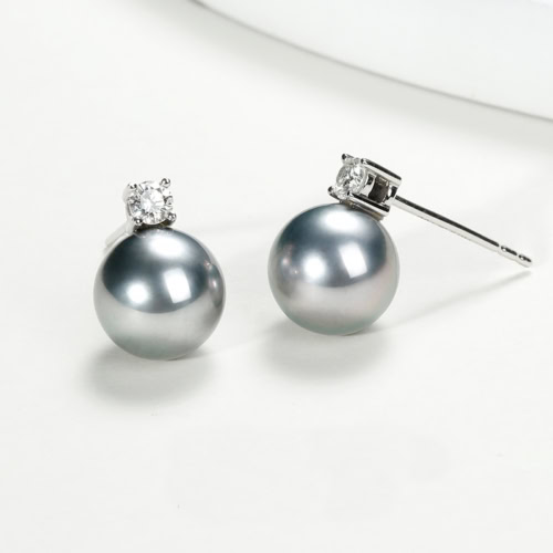 9.0mm AAA Tahitiperlen Ohrstecker mit Diamant