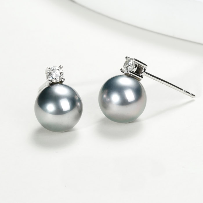 9.0mm AAA Tahitiperlen Ohrstecker mit Diamant