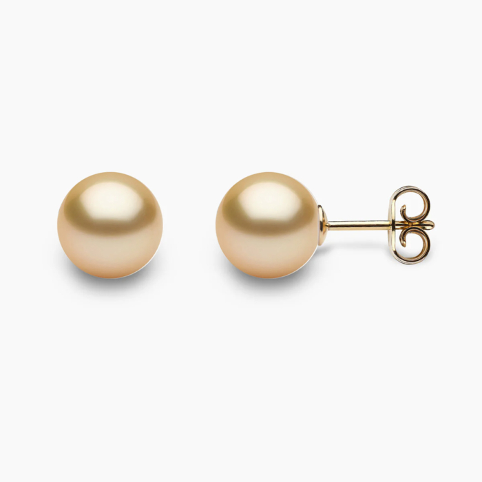 Goldene Südsee Perlen Ohrstecker 8mm mit 18k Gelb Gold