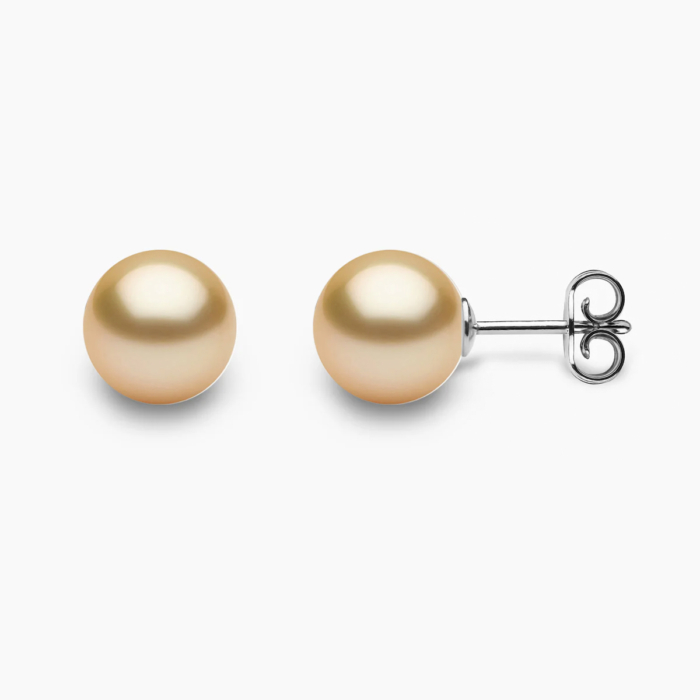 Goldene Südsee Perlen Ohrstecker 8mm mit 18k Weiße Gold