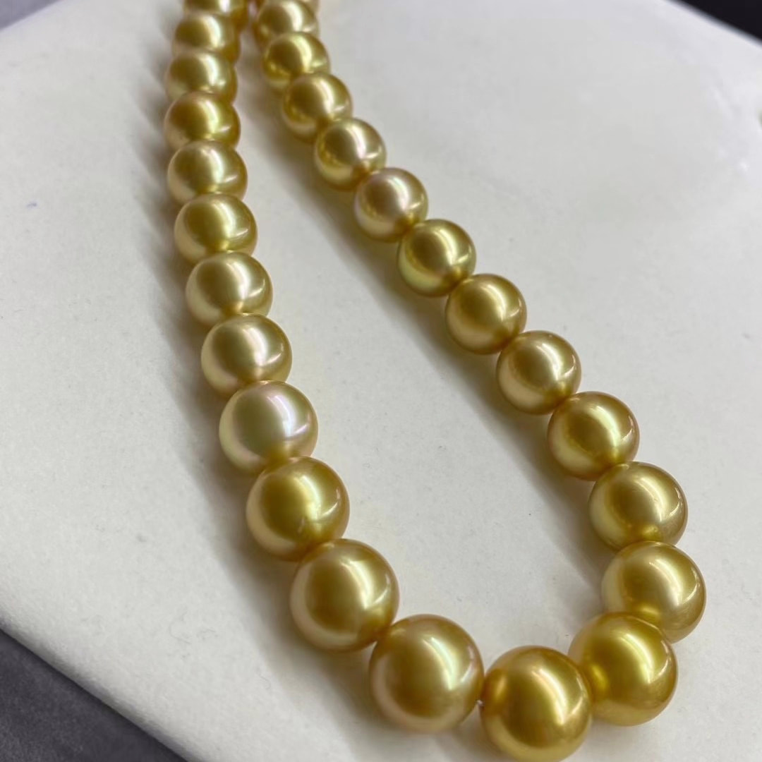 10.0-12.0mm AAAA runde goldene Südseeperlen Halskette – Bild 5