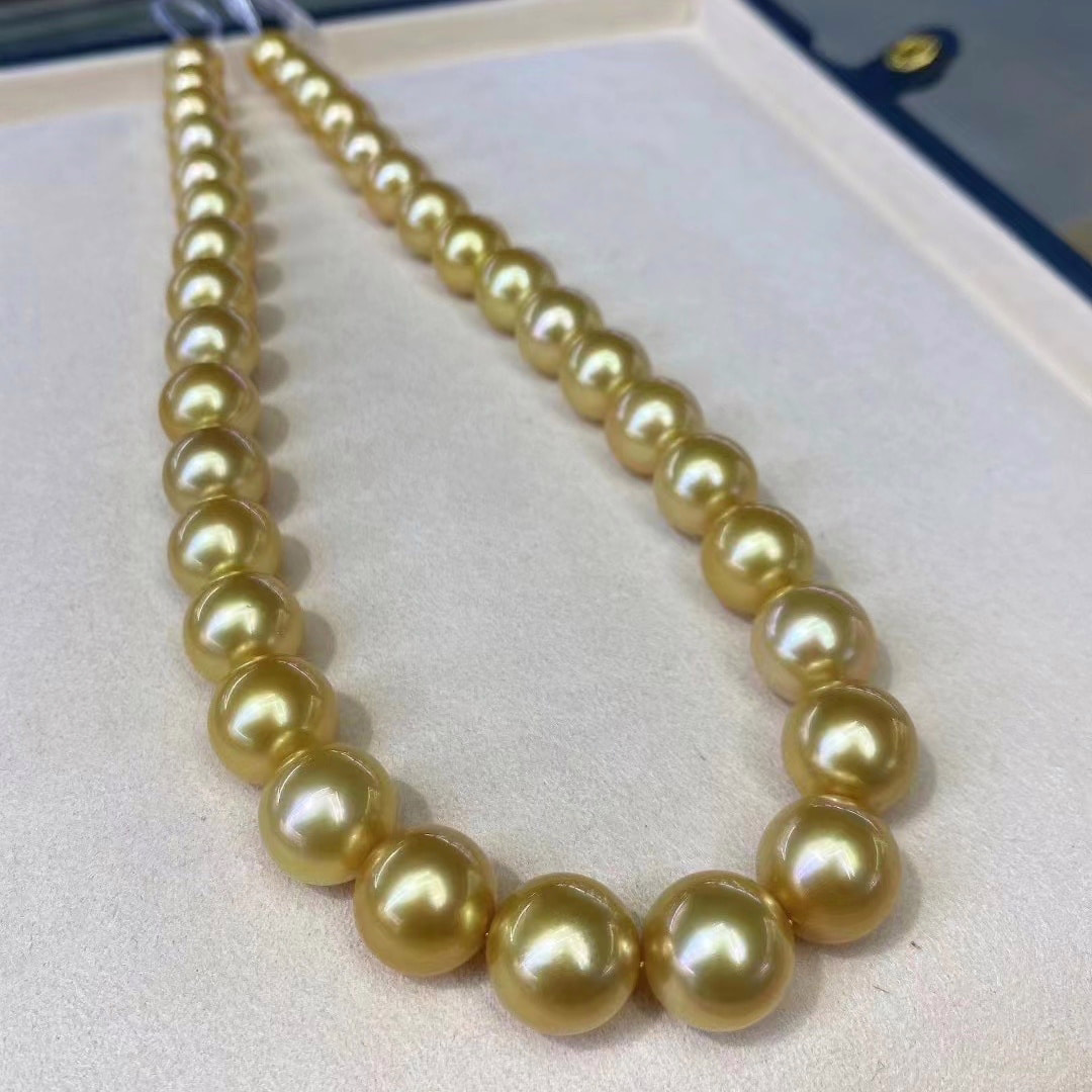 10.0-13.0mm AAAA runde goldene Südseeperlen Halskette – Bild 4