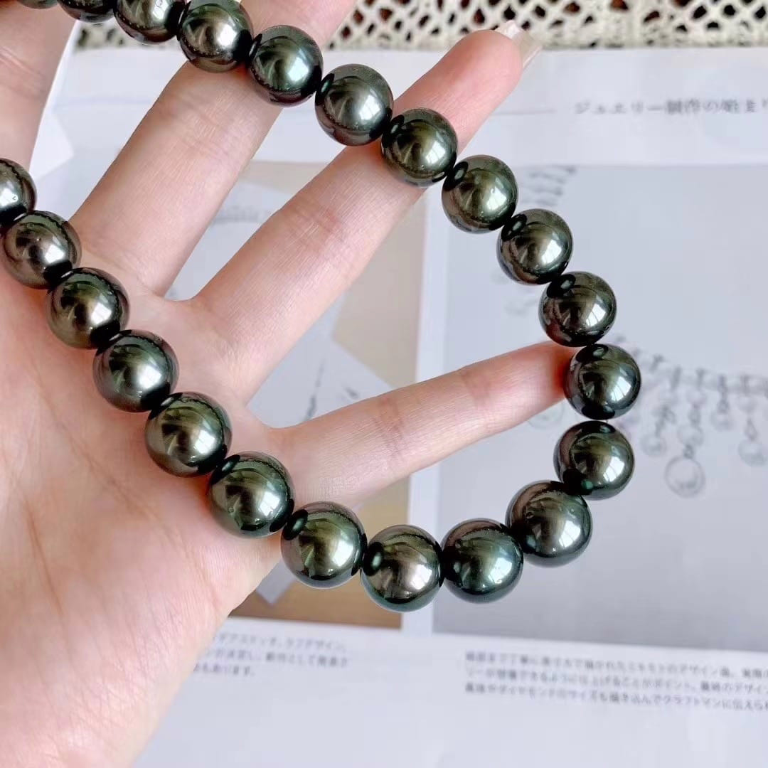 11-13.0mm AAA runde schwarze Tahitiperlen Collier – Bild 5