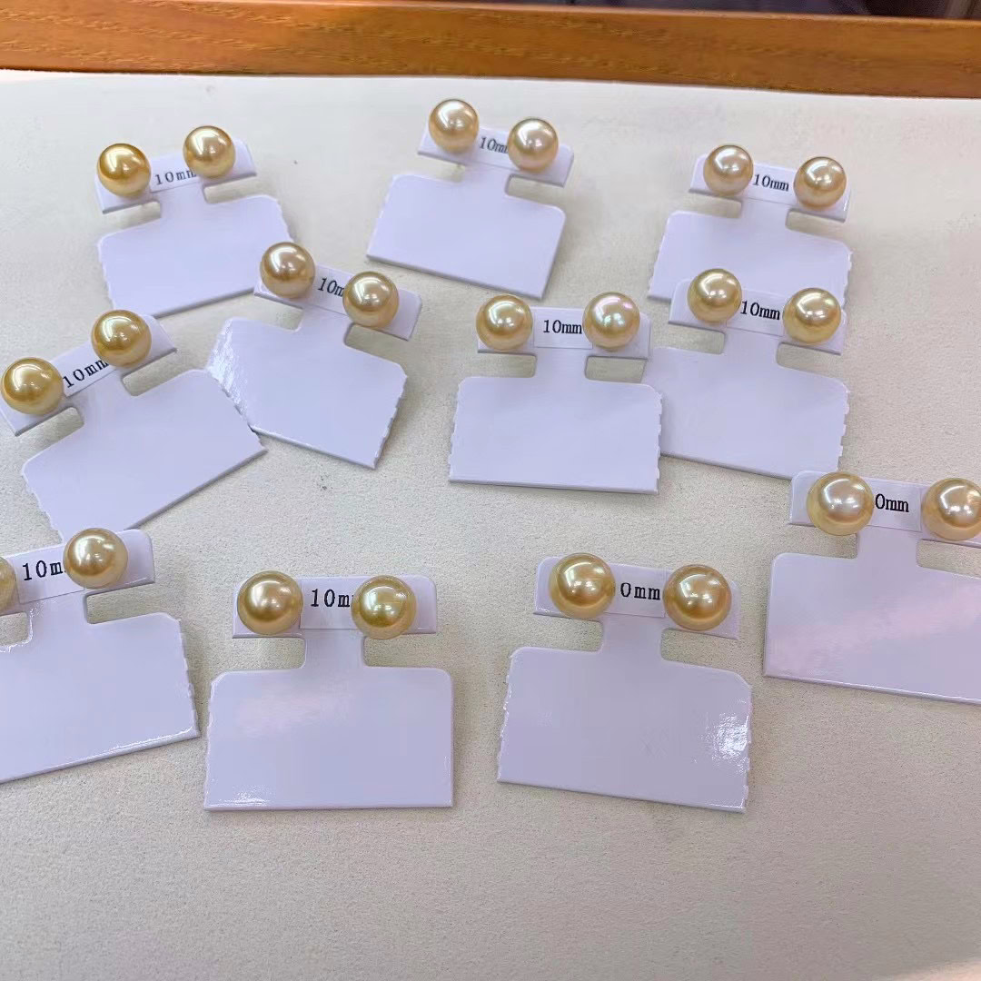 10.0mm AAA runde goldene Südsee Perlen Ohrstecker – Bild 7