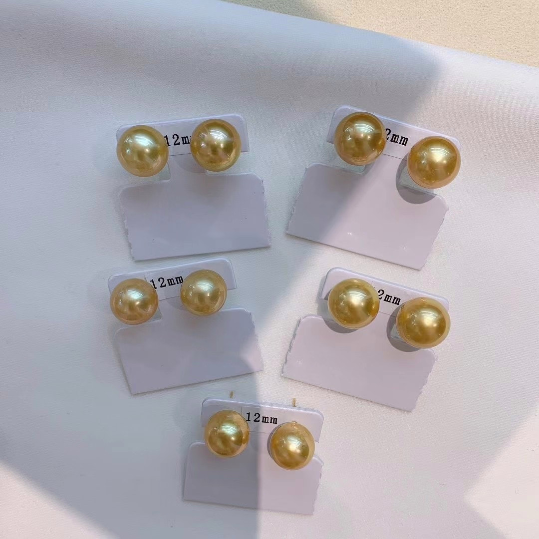 12.0mm große AAA runde Südsee Gold Perlen Ohrstecker – Bild 5