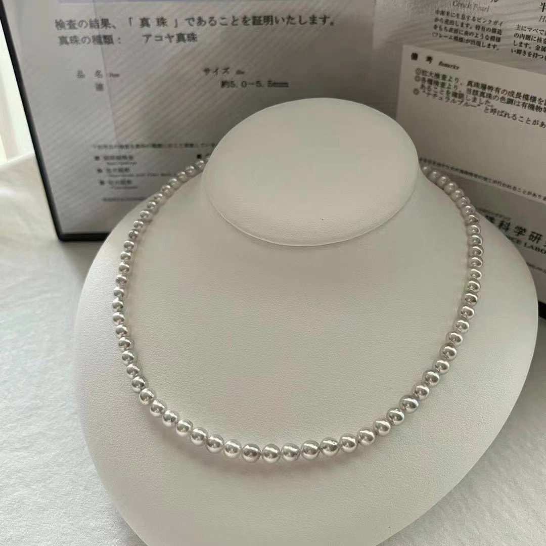 5.0-5.5mm AAAA weiße runde Japan Akoya Perlenkette – Bild 6