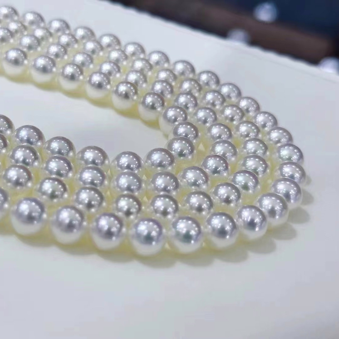 7.5-8.0mm AAAA weiße Akoya Perlen Collier – Bild 5