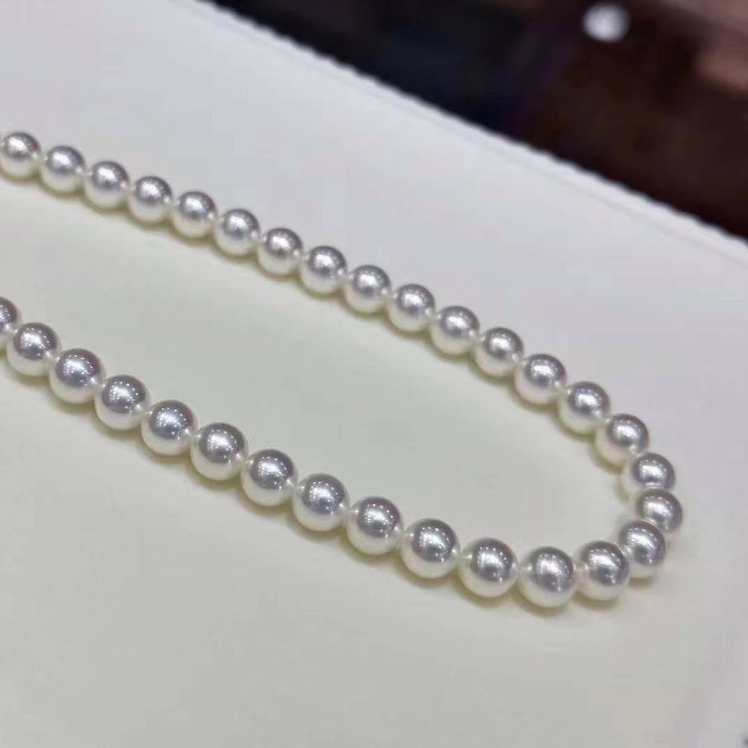 7.5-8.0mm AAAA weiße Akoya Perlen Collier – Bild 6