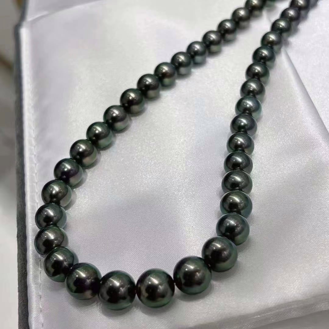 8.0-11.0mm AAAA runde schwarze Tahitiperlen Collier – Bild 5