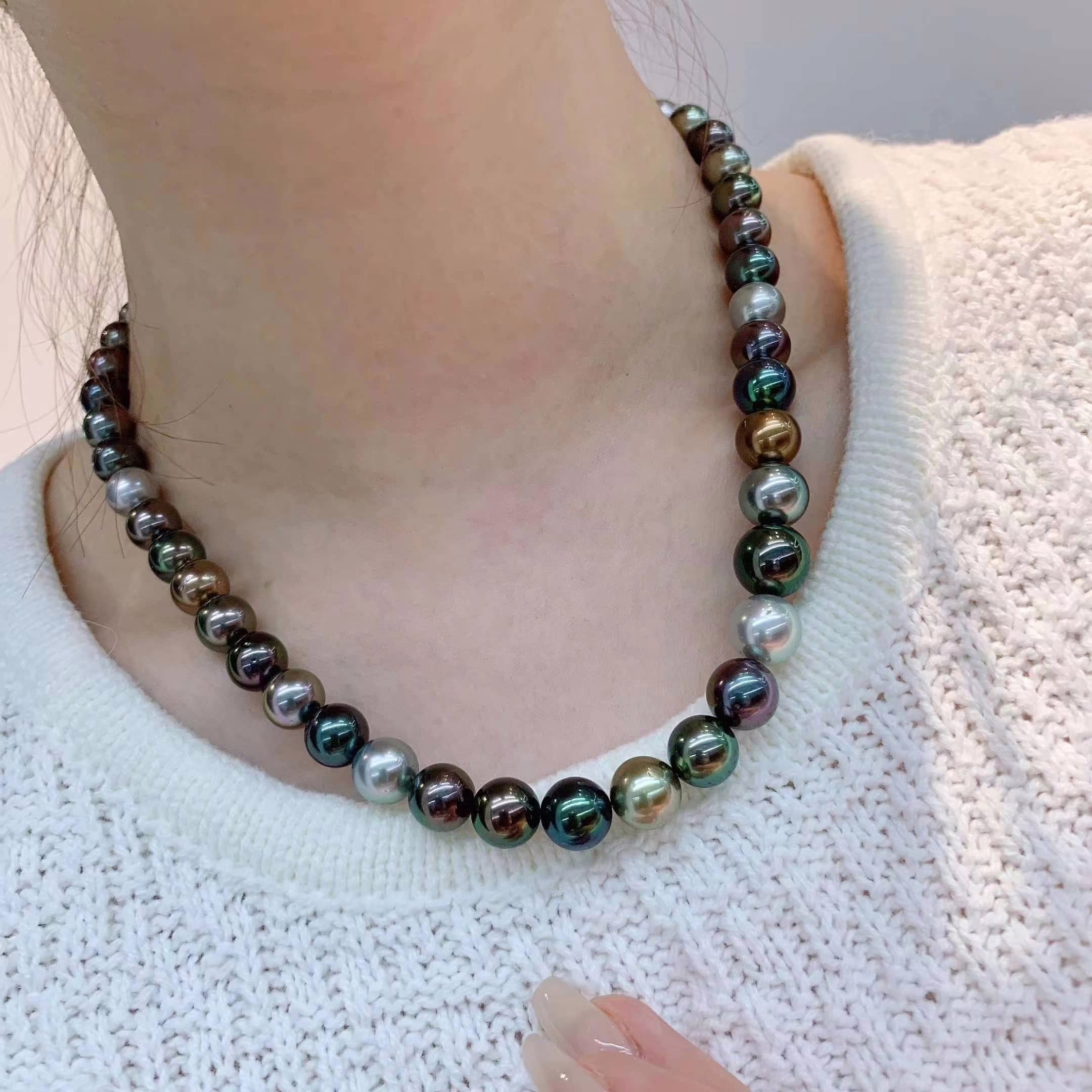 8.0-11.0mm AAA Runden Multicolor Tahiti perlen kette – Bild 6