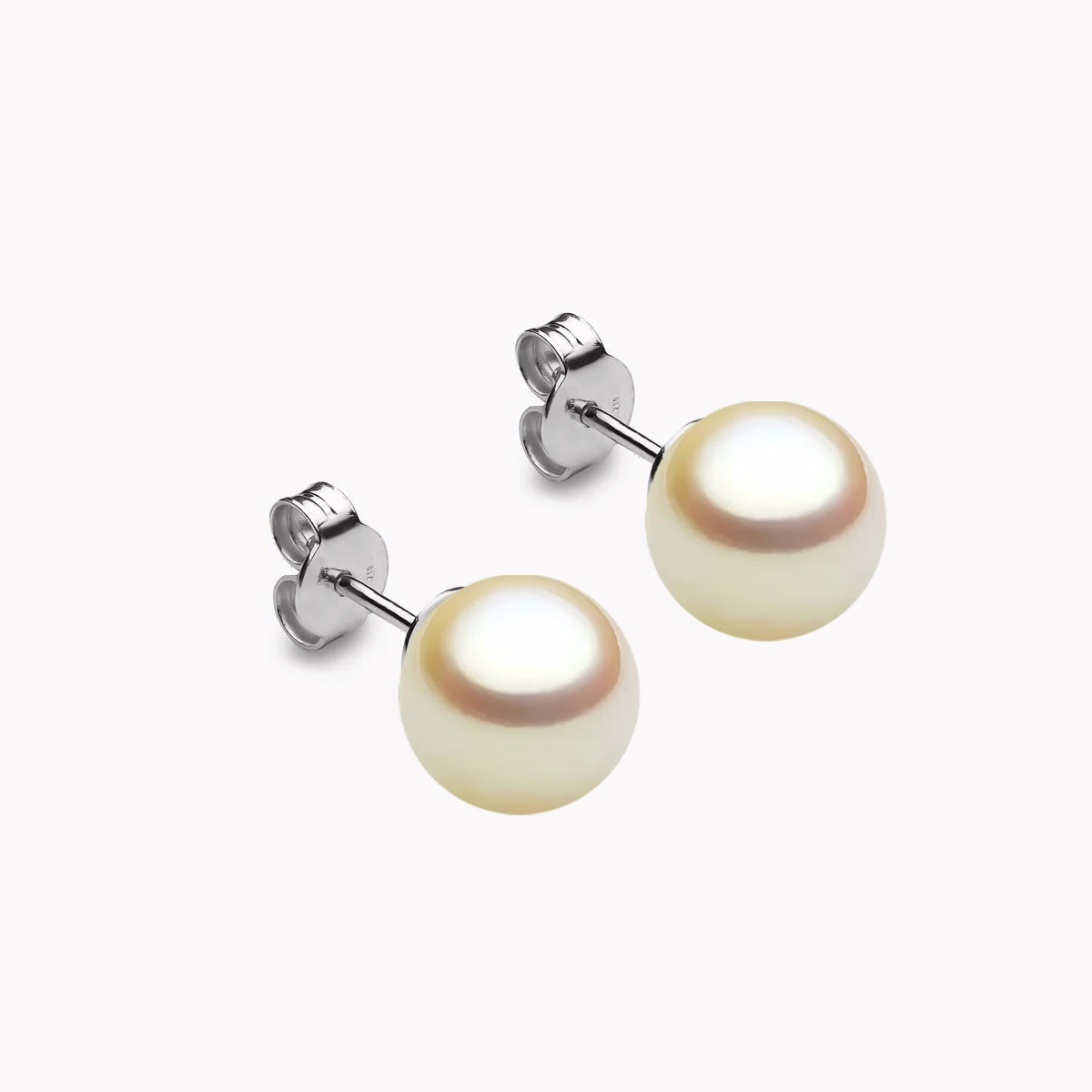 8.0 mm Golden Akoya Perlen Ohrstecker Weißgold 750 - klassische runde japanische Perlenohrringe