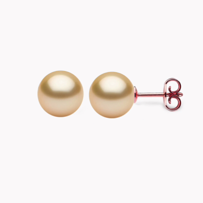 Goldene Südsee Perlen Ohrstecker 9mm mit 18k roseold
