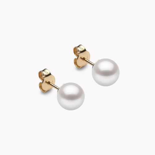 Weiβe Akoya Perlenohrstecker 7.0mm 18k Gelbgold