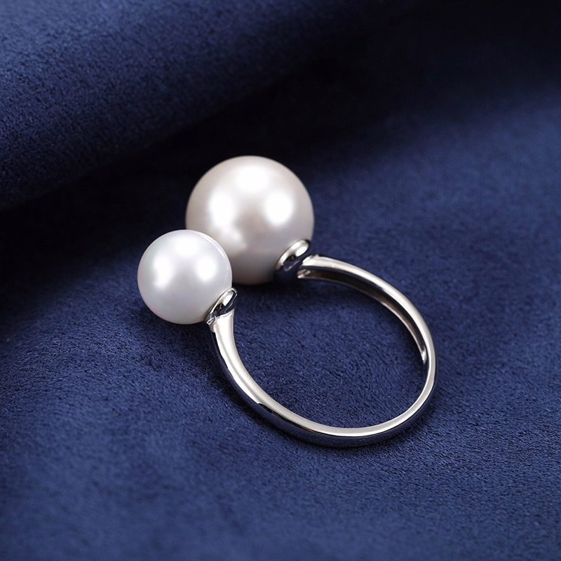 8.0-11.0mm AAA runde weiße Perlenring Silber – Bild 4