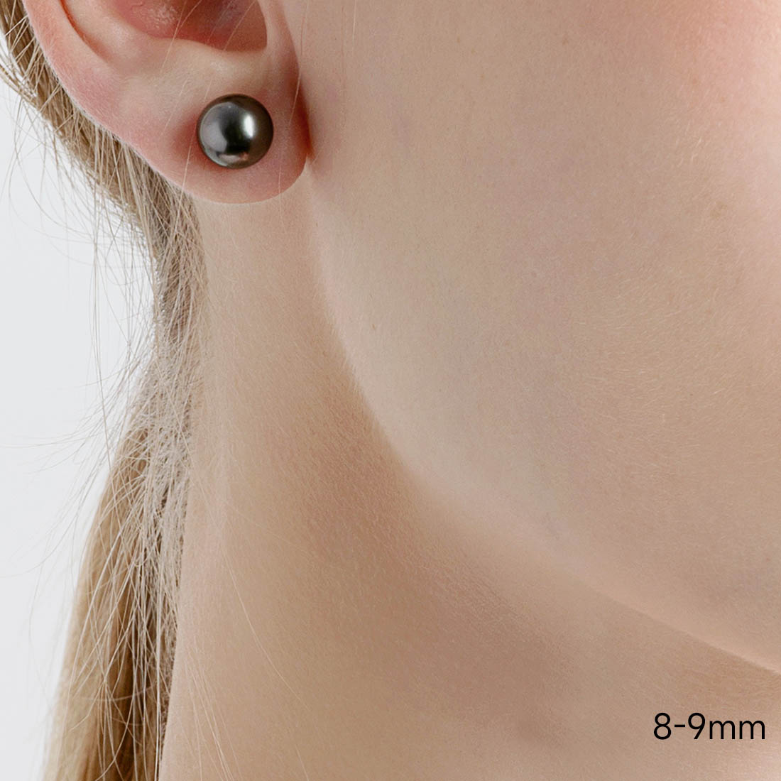 8.0mm AAA runde schwarze Tahiti Perlen Ohrstecker aus 750er Gold fuer Damen
